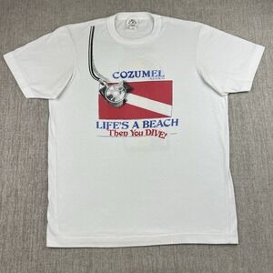 Vintage 90s Life's A Beach Then You Dive T Shirt Men's Medium Scuba Mexico White